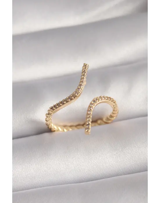  Altın Zirkon Taşlı Çelik Yüzük