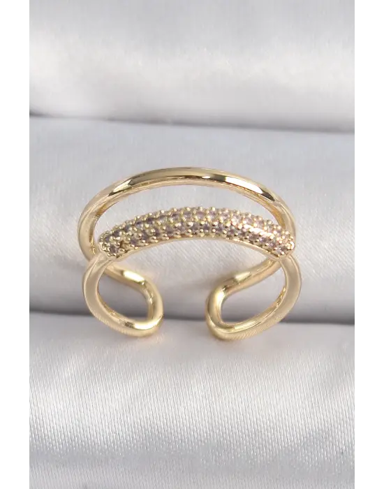  Altın Zirkon Taşlı Çelik Yüzük