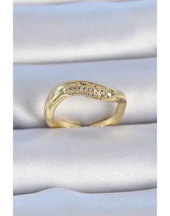  Altın Zirkon Taşlı Çelik Yüzük