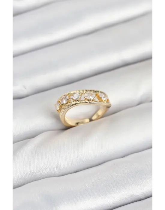 Pirinç Gold Renk Zirkon Taşlı Kadın Yüzük