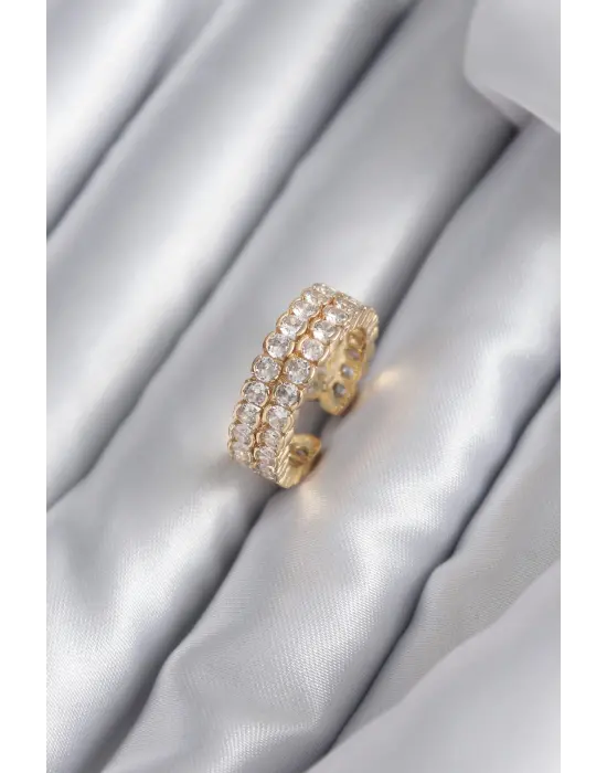  Altın Zirkon Taşlı Çelik Yüzük