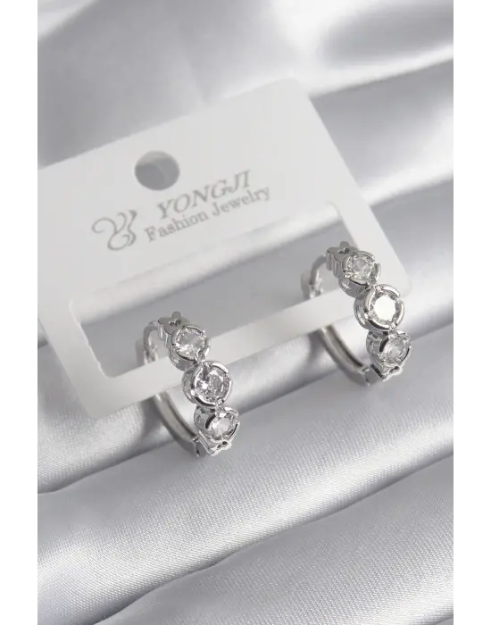  Altın Zirkon Taşlı Kalp Detay Çelik Küpe