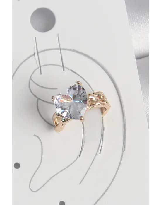 Pirinç Gold Renk Zirkon Taşlı Kalp Model Kadın Kıkırdak Küpe