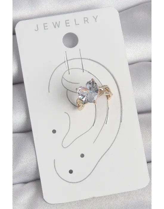 Pirinç Gold Renk Zirkon Taşlı Kalp Model Kadın Kıkırdak Küpe