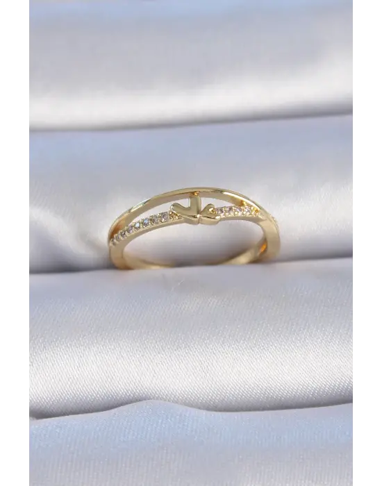  Altın Zirkon Taşlı Kalp Model Çelik Yüzük