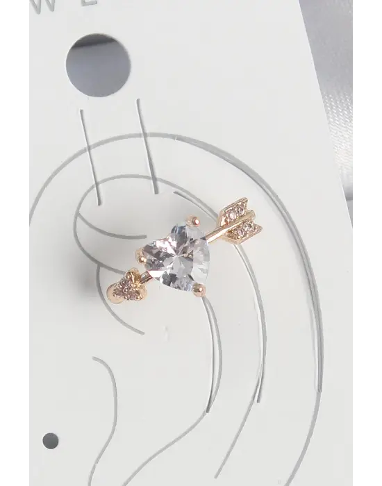 Pirinç Gold Renk Zirkon Taşlı Kalp Ok Model Kadın Kıkırdak Küpe