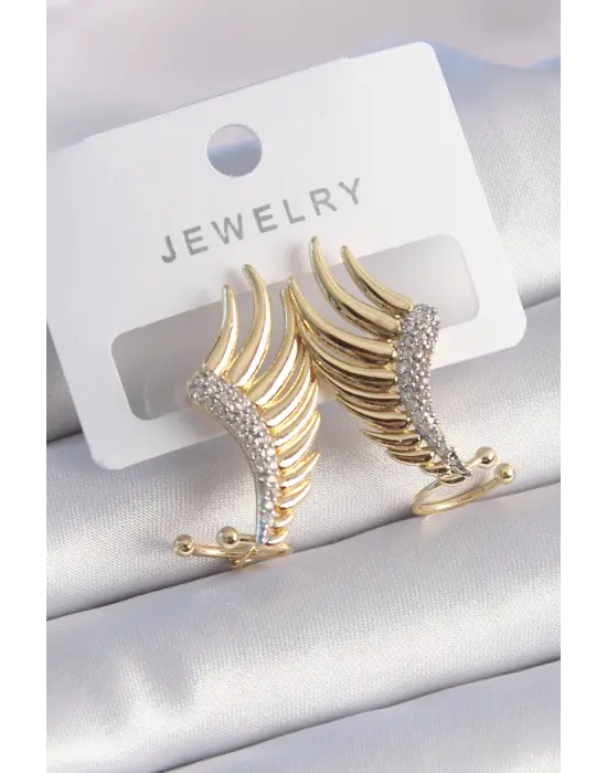  Altın Zirkon Taşlı Kanat Model Çelik Küpe