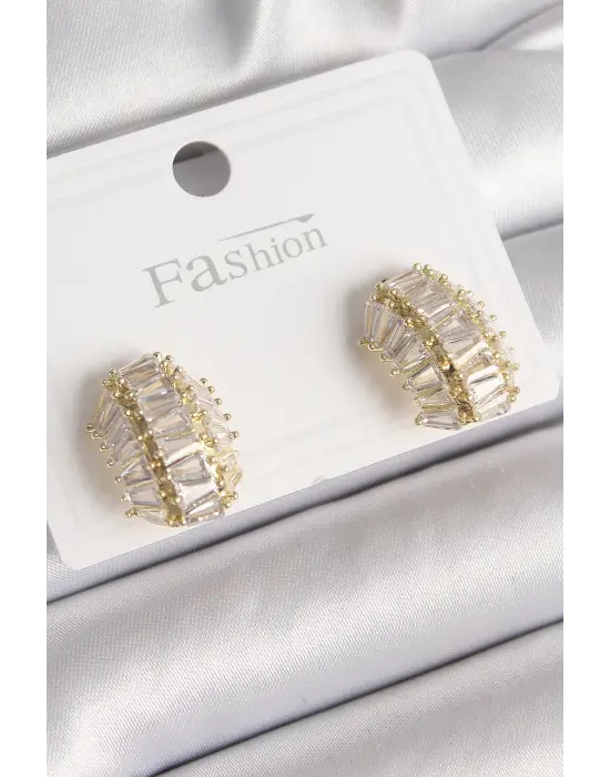  Altın Zirkon Taşlı Kaplumbağa Kabuğu Model Çelik Küpe