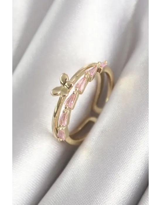  Altın Zirkon Taşlı Kelebek Figür Çelik Yüzük