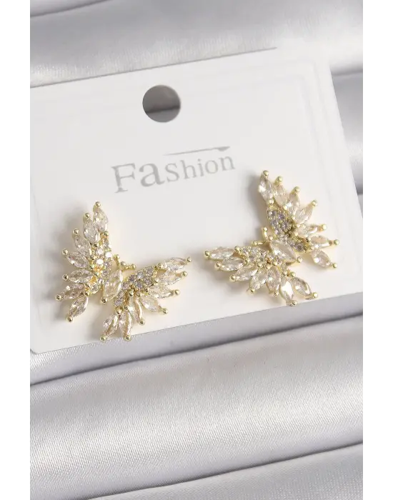  Altın Zirkon Taşlı Kelebek Model Çelik Küpe