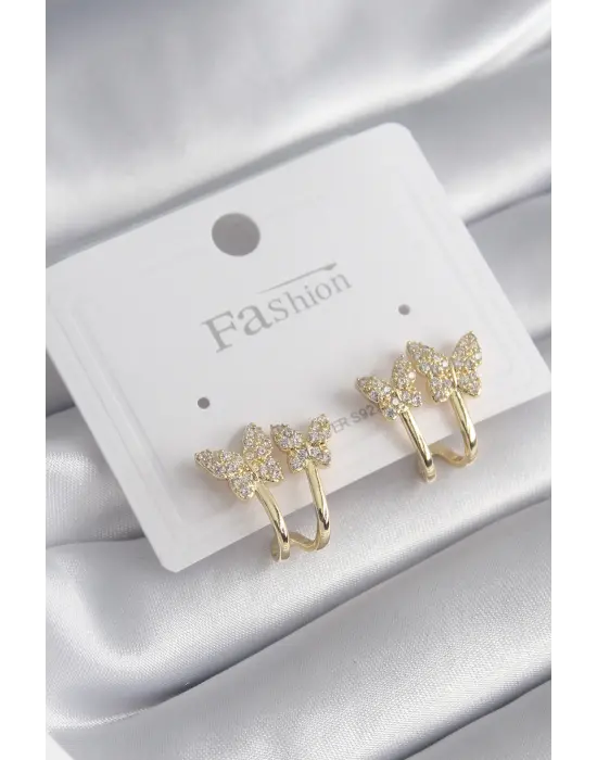  Altın Zirkon Taşlı Kelebek Model Çelik Küpe