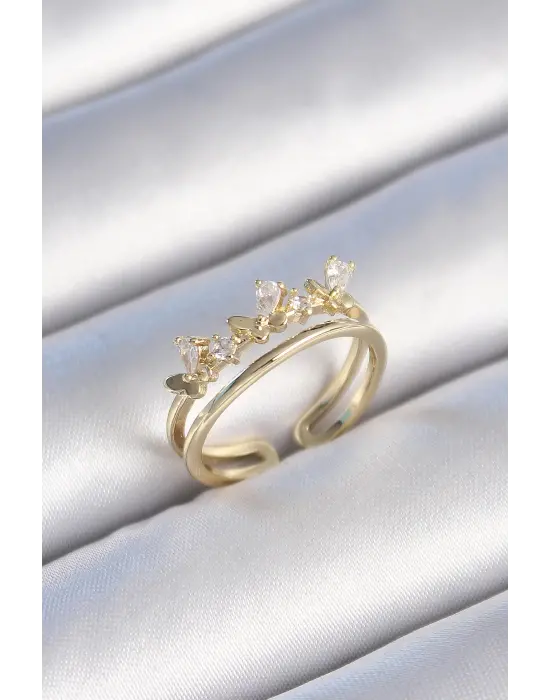  Altın Zirkon Taşlı Kelebek Model Çelik Yüzük