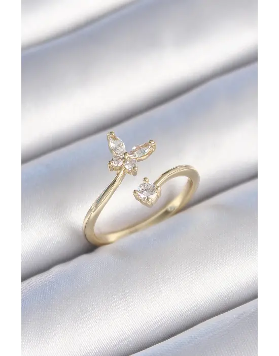  Altın Zirkon Taşlı Kelebek Model Çelik Yüzük