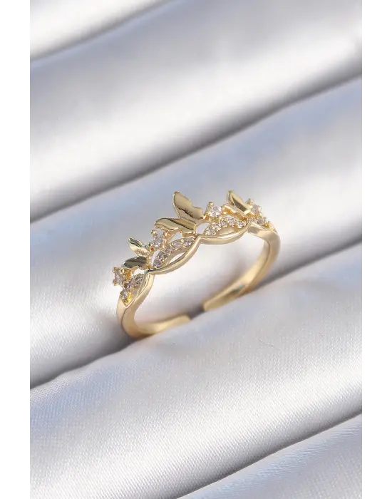  Altın Zirkon Taşlı Kelebek Model Çelik Yüzük