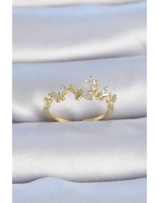  Altın Zirkon Taşlı Kelebek Model Çelik Yüzük