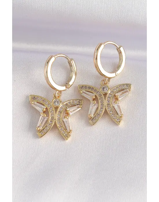  Altın Zirkon Taşlı Kelebek Tasarım Küpe