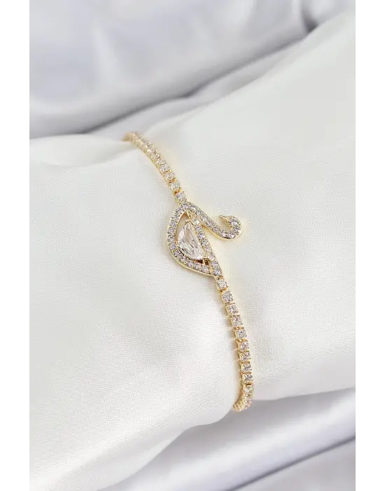 Pirinç Gold Renk Zirkon Taşlı Kuğu Model Kadın Bileklik