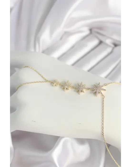 Pirinç Gold Renk Zirkon Taşlı Kutup Yıldız Model Kadın Şahmeran