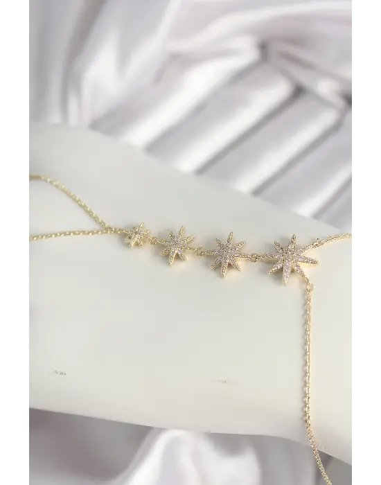 Pirinç Gold Renk Zirkon Taşlı Kutup Yıldız Model Kadın Şahmeran