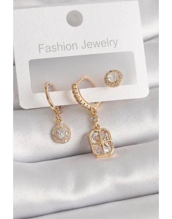  Altın Zirkon Taşlı Kutup Yıldızı Detay Çelik Küpe