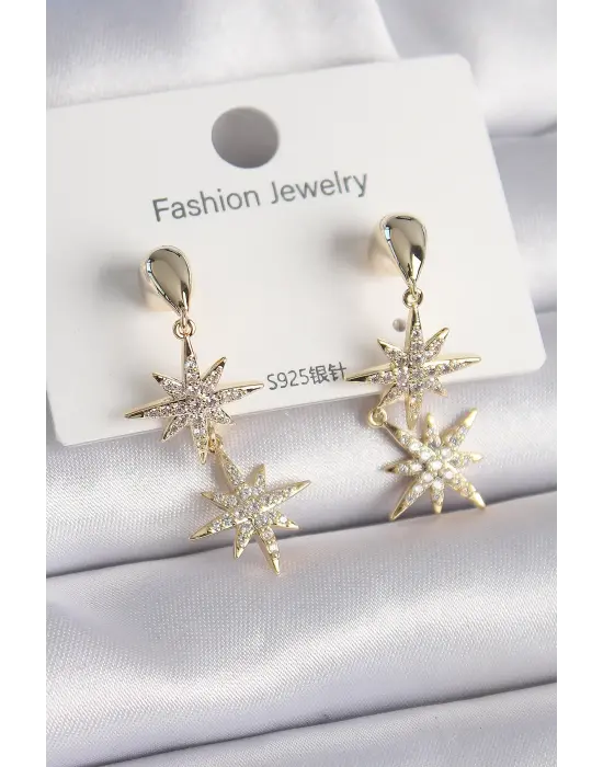  Altın Zirkon Taşlı Kutup Yıldızı Model Çelik Küpe