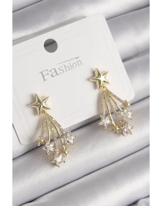  Altın Zirkon Taşlı Kuyruklu Yıldız Model Çelik Küpe