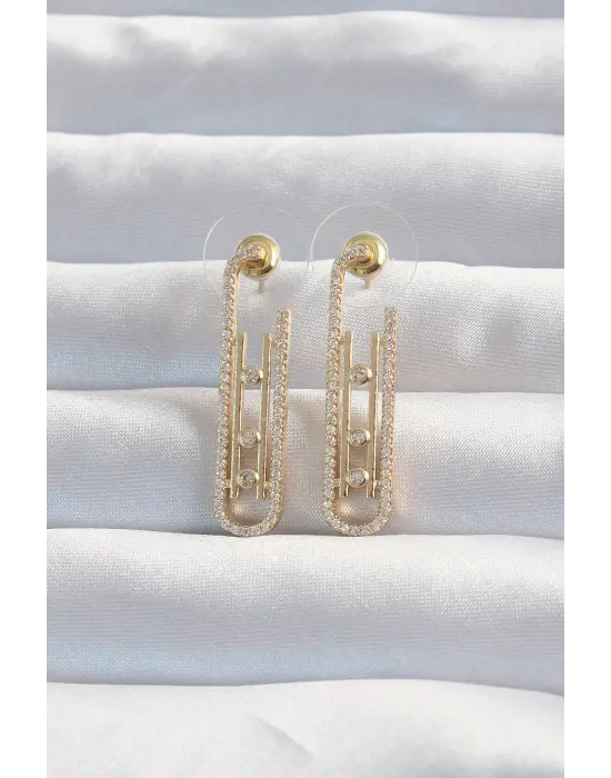  Altın Zirkon Taşlı Messika Küpe