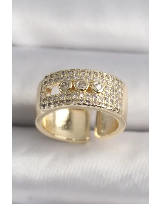  Altın Zirkon Taşlı Messika Model Ayarlanabilir Çelik Yüzük