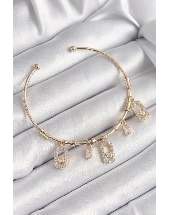 Pirinç Gold Renk Zirkon Taşlı Messika Model Kadın Bileklik