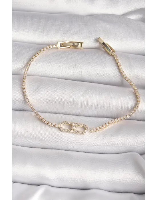 Pirinç Gold Renk Zirkon Taşlı Messika Model Kadın Bileklik