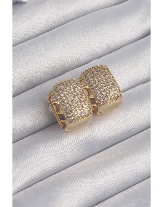  Altın Zirkon Taşlı Minimal Halka Küpe