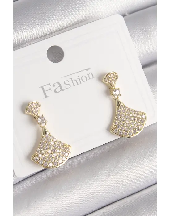  Altın Zirkon Taşlı Motif Model Çelik Küpe