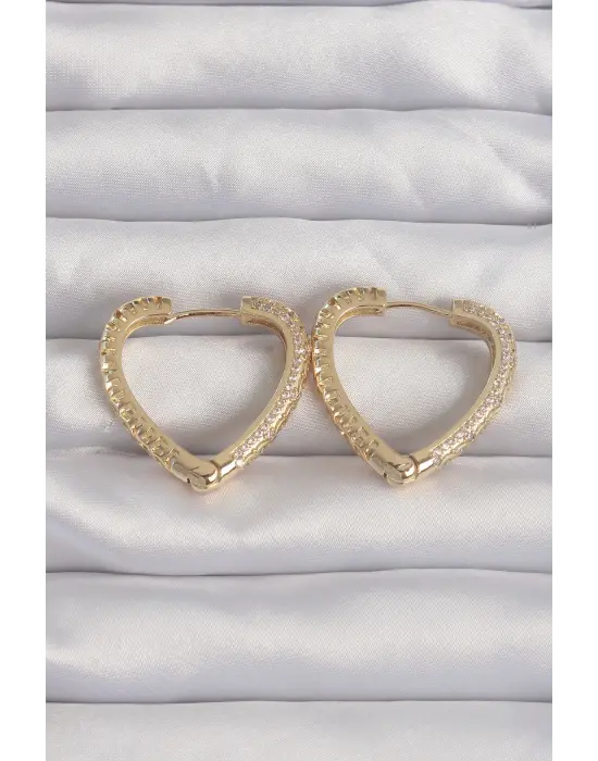  Altın Zirkon Taşlı Motifli Kalp Küpe