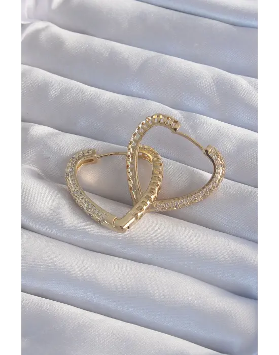  Altın Zirkon Taşlı Motifli Kalp Küpe