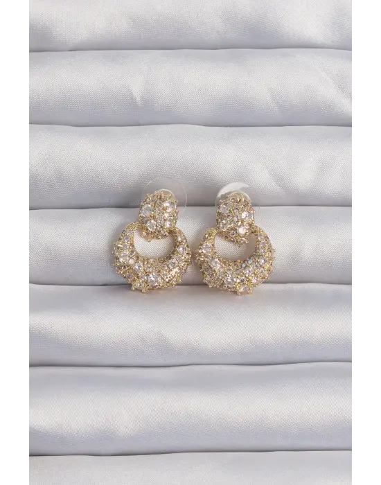  Altın Zirkon Taşlı Oval Form Küpe