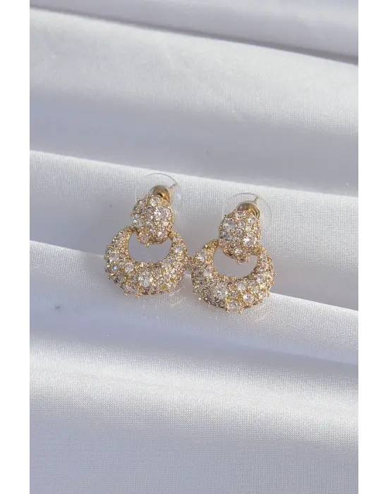  Altın Zirkon Taşlı Oval Form Küpe