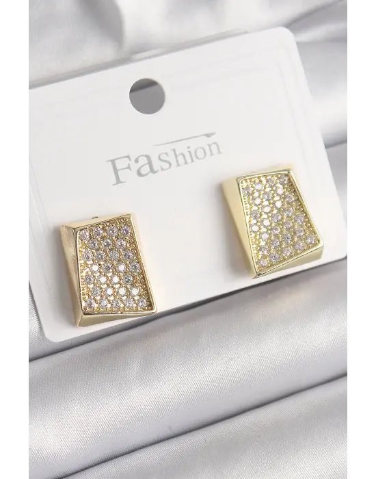  Altın Zirkon Taşlı Plaka Model Çelik Küpe