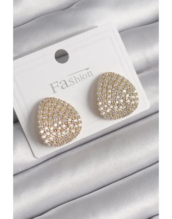  Altın Zirkon Taşlı Plaka Model Çelik Küpe