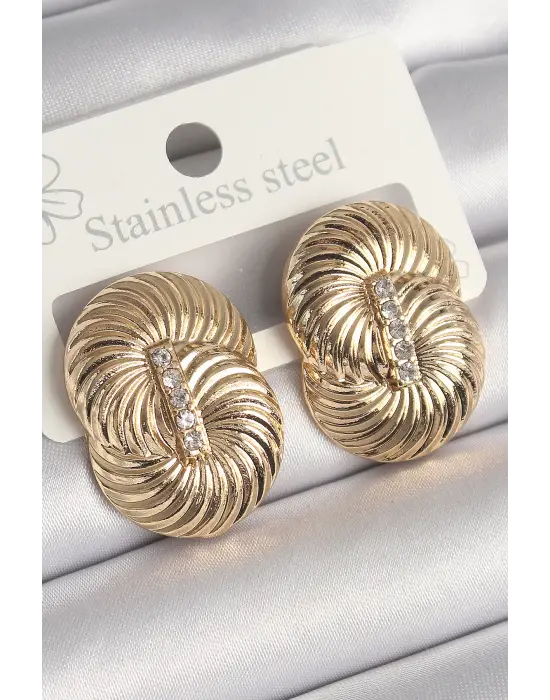  Altın Zirkon Taşlı Sarmal Model Çelik Küpe