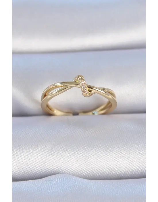  Altın Zirkon Taşlı Sarmal Model Çelik Yüzük