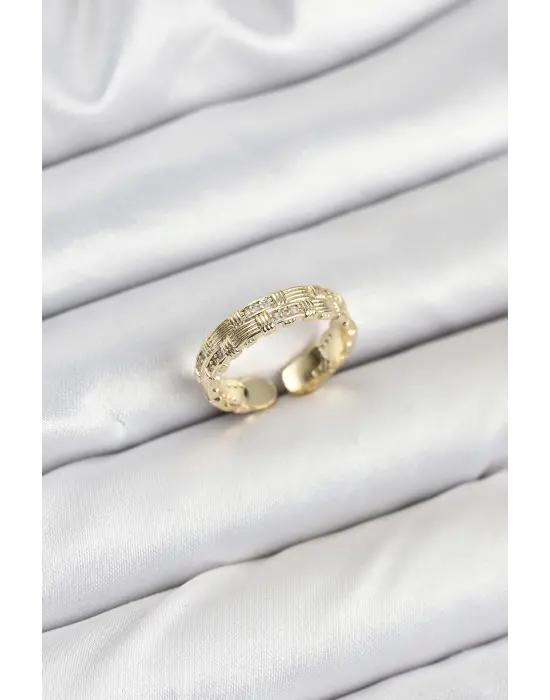 Pirinç Gold Renk Zirkon Taşlı Sırım Kadın Yüzük