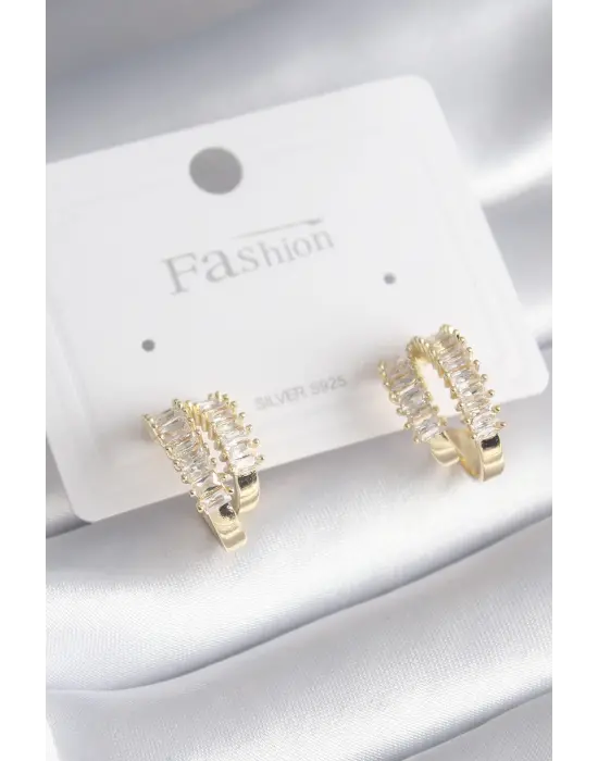  Altın Zirkon Taşlı Su Yolu Model Çelik Küpe