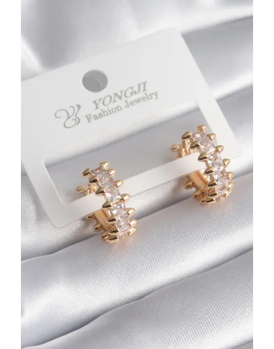  Altın Zirkon Taşlı Su Yolu Model Çelik Küpe