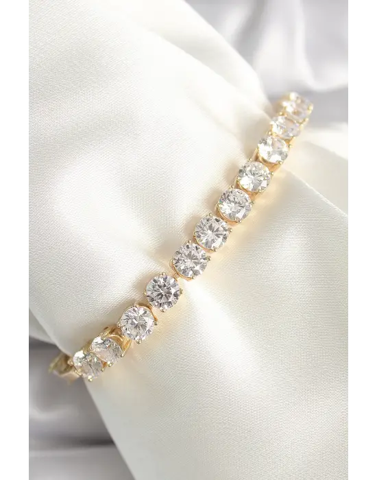 Pirinç Gold Renk Zirkon Taşlı Su Yolu Model Xuping Exclusive VIP Seri Kadın Bileklik