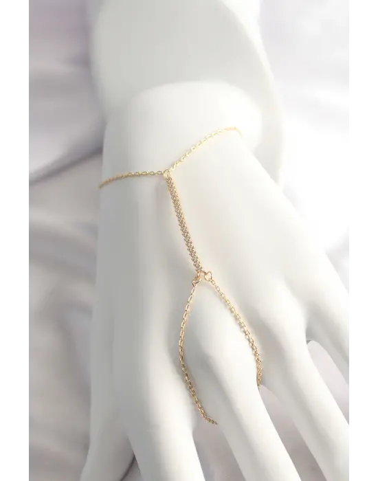 Çelik Gold Renk Zirkon Taşlı Su Yolu Şahmeran