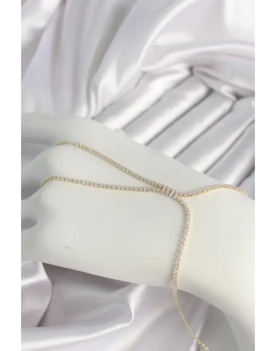 Pirinç Gold Renk Zirkon Taşlı Su Yolu Zirkon Taşlı Kadın Şahmeran