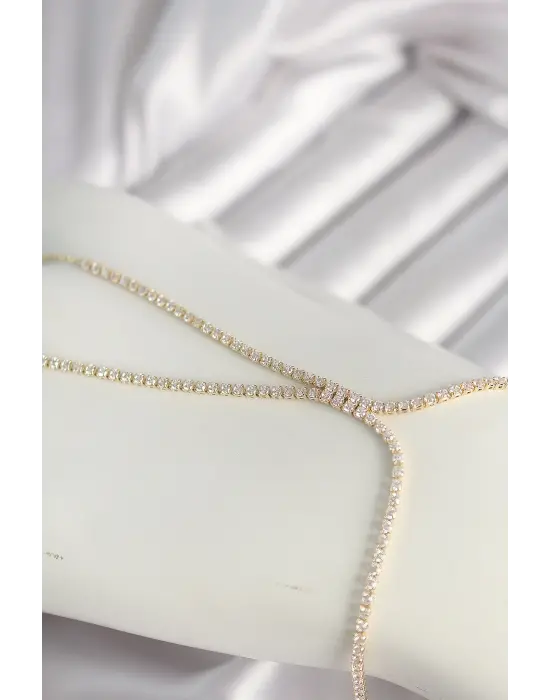 Pirinç Gold Renk Zirkon Taşlı Su Yolu Zirkon Taşlı Kadın Şahmeran