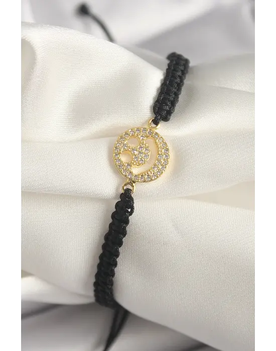 Pirinç Gold Renk Zirkon Taşlı Taç Figür Asansörlü Makrome Model Kadın Bileklik