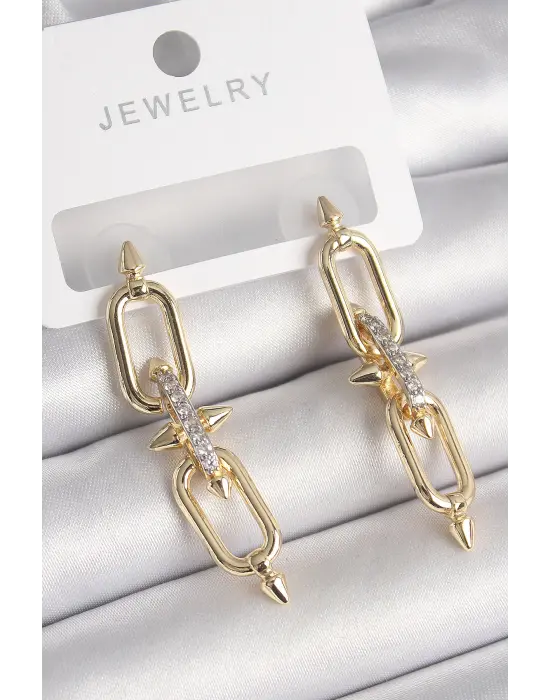  Altın Zirkon Taşlı Tiffany Model Çelik Küpe