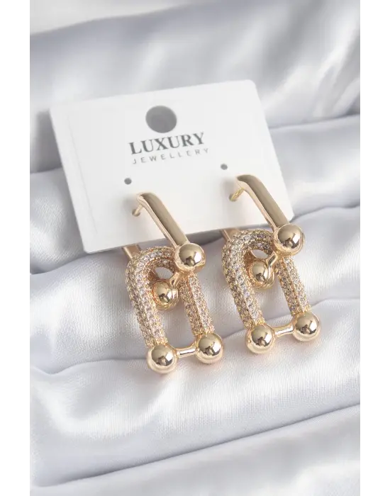  Altın Zirkon Taşlı Tiffany Model VIP Seri Çelik Küpe